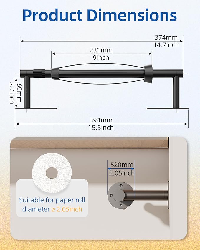RUACQ Paper Towel Holder Under Cabinet, One Hand Tearing Paper Towel Holder with Damping Effect, Wall Mount & Adhesive Stainless Steel Paper Roll Holder for Kitchen Bathroom (Matte Black)