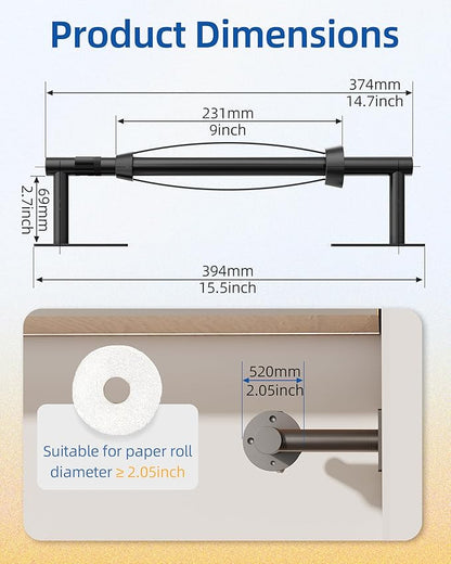 RUACQ Paper Towel Holder Under Cabinet, One Hand Tearing Paper Towel Holder with Damping Effect, Wall Mount & Adhesive Stainless Steel Paper Roll Holder for Kitchen Bathroom (Matte Black)