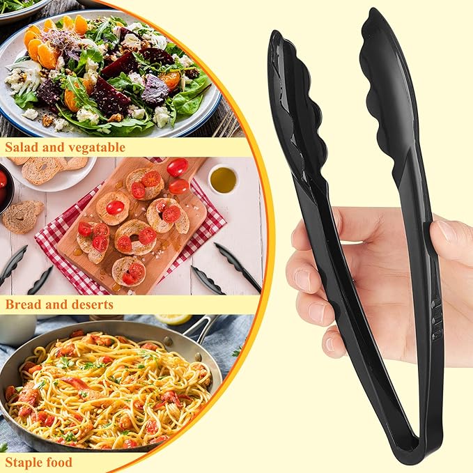 Tessco for you 80 Pcs Plastic Tongs for Serving Bulk, 9 Inch Plastic Disposable Serving Tongs, Heavy Duty Salad Tong for Kitchen, Buffet, BBQ, Events & Catering (Black) - Image 4