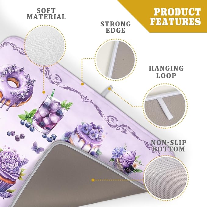 Purple Coffee Matt for Counter Sweet Dish Drying Mats for Dessert Lover Large Size Absorbent 18 X 24 In - Image 4