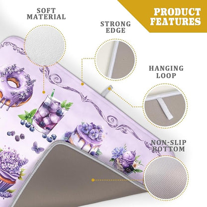 Purple Coffee Matt for Counter Sweet Dish Drying Mats for Dessert Lover Large Size Absorbent 18 X 24 In - Image 4