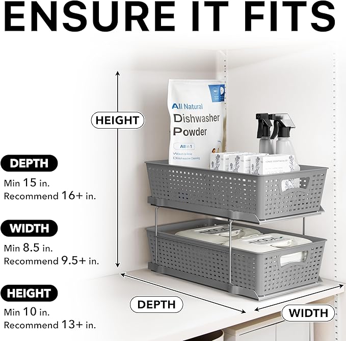 Simple Houseware 2 Tier Bathroom Organizer Tray Pull-Out Sliding Drawer, Under Sink Storage, Gray - Image 6