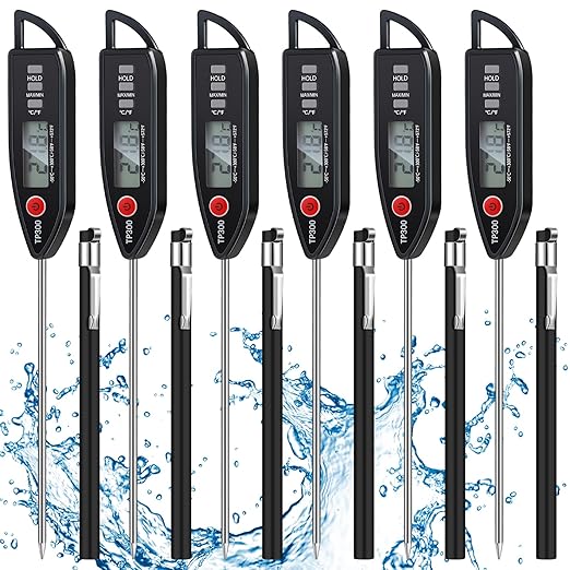 Copkim 6 Set Waterproof Food Thermometer for Water, Liquid, Candle and Cooking Digital Meat Thermometer with Long Probe Instant Read for Kitchen BBQ Grill Candy (Black)