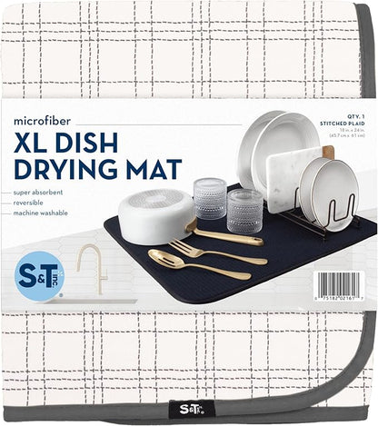 S&T INC. Dish Drying Mat XL, 18” x 24”, Absorbent Microfiber Kitchen Counter Mat, Dish Drying Pad for Dishes, Utensils, Pots and Pans, Extra Large, Stitched Plaid - Image 8
