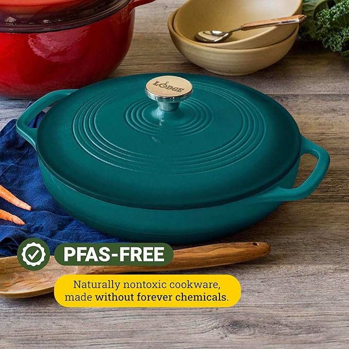 Lodge Essential Enamel Braiser - Refrigerator- & Oven-Safe up to 500° F - Heat-Retaining, Induction-Safe & PFAS-Free Enamel Cookware - 3.5 Quart, Lagoon - Image 4