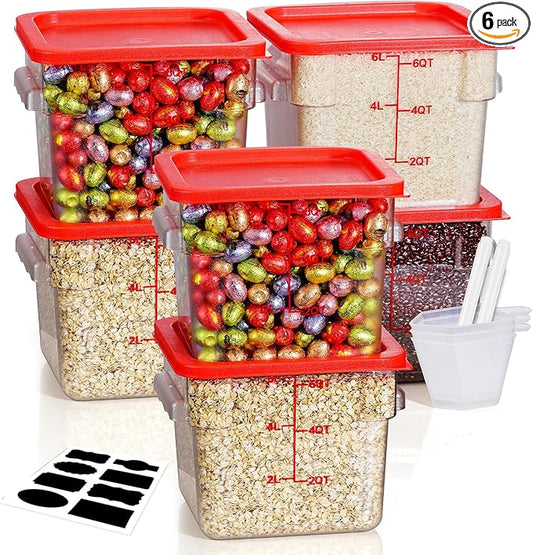 6QT Clear Food Storage Containers: 6 PCS[Food Grade][Hot&Cold Resistant] NSF Food Storage Containers with Lids for Home Restaurant Kitchen Storage Pizza Proof Dough, BPA Free, N2 by SVKLHY