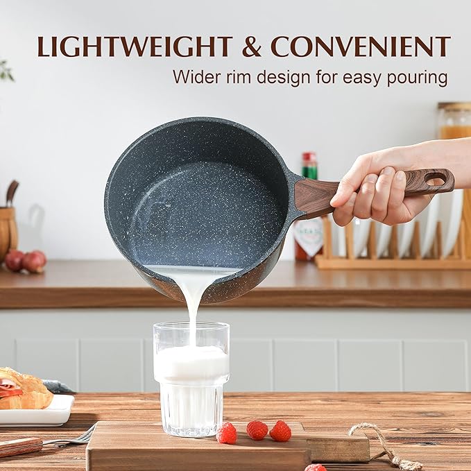 SENSARTE Nonstick Sauce Pan with Lid Saucepan Set, Swiss Granite Coating Sauce Pot Kitchen Cooking Pot, Induction Comptable, Free of Intentionally Added PFOA, 2 + 2.5 QT - Image 3