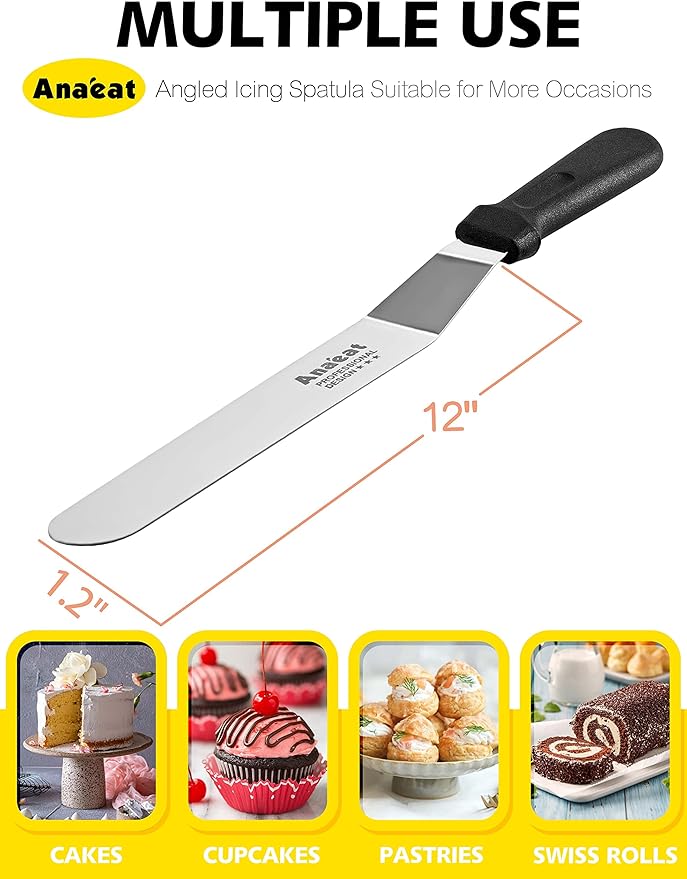 Anaeat Icing Spatula, Professional Cake Angled Offset Spatula with 12" Stainless Steel Blade - Thickened Frosting Knife with Durable Plastic Handle for Cake Decorating, Pastry & Baking - Image 6
