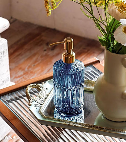 JASAI 18Oz Blue Glass Soap Dispenser with Golden Pump, Refillable Bathroom soap Dispenser with Thick Glass, Clear Kitchen Soap Dispenser for Dish Soap, Hand soap, Lotion.(Blue) - Image 3