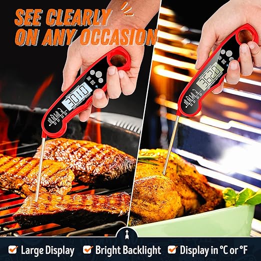 Instant Read Meat Thermometer for Grill and Cooking, Fast & Precise Digital Food Thermometer with Backlight, Magnet, Calibration, and Foldable Probe for Kitchen, Outdoor Grilling and BBQ!… - Image 3