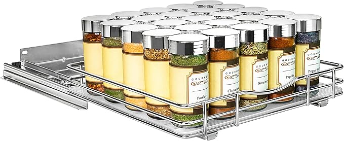 LYNK PROFESSIONAL® Pull Out Spice Organization for Cabinets - 10-3/8 inch Wide – Spice Rack for Inside Cabinets, Slide Out Spice Rack Organizer for cabinet – Pull Out Spice Rack, Sliding 1 Tier Chrome - Image 9
