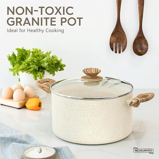 MICHELANGELO 6 Quart Stock Pot with Lid - Non Stick Cooking Pot for All Stovetops, Easy to Clean Soup Pot with Cool-Touch Handles, PFOA & PFOS Free - Image 2
