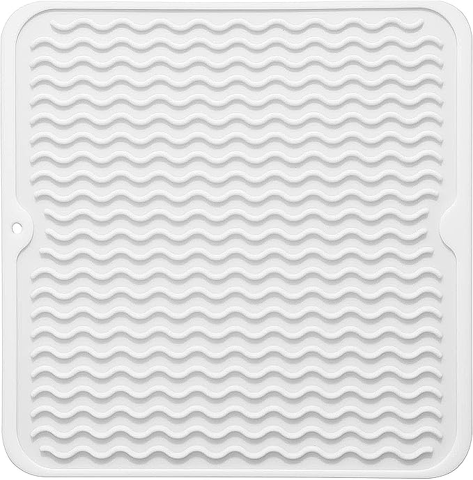 Silicone Dish Drying Mat for Multiple Usage, Easy clean, Eco-friendly, Heat-resistant Dish Drainer Mat for Kitchen Counter,Sink,Refrigerator or Drawer liner (12" x 12", White) by MODENGKONGJIAN