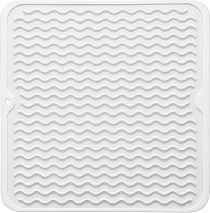 Silicone Dish Drying Mat for Multiple Usage, Easy clean, Eco-friendly, Heat-resistant Dish Drainer Mat for Kitchen Counter,Sink,Refrigerator or Drawer liner (12" x 12", White) by MODENGKONGJIAN