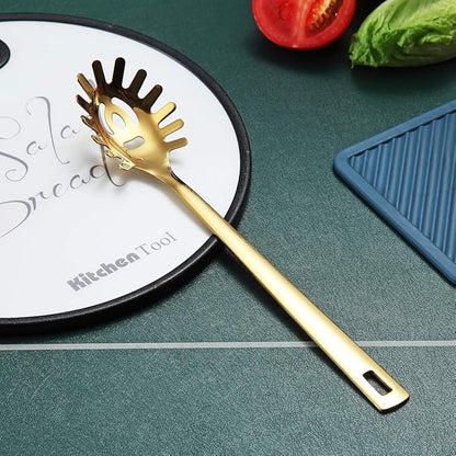 Gold Spaghetti Spoon, Berglander Pasta Server With Titanium Gold Plating, Stainless Steel Spaghetti Server For Cooking, Pasta Fork, Noddle Fork, Dishwasher Safe, Easy to Clean - Image 4