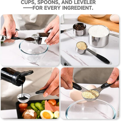 Magnetic Measuring Cups and Spoons Set, Strong N45 Magnets, 304 Stainless Steel, Double-Sided Measuring Spoons, 14-Piece Set with Leveler for Baking & Cooking - Image 7