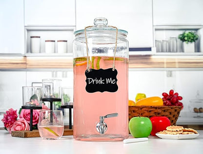 2 Gallon Beverage Dispenser with Stainless Steel Spigot + Marker & Chalkboard 100% Leakproof Glass Drink Dispenser for Parties with Spout, Airtight Beverage Serveware for Water Juice Laundry - Image 6