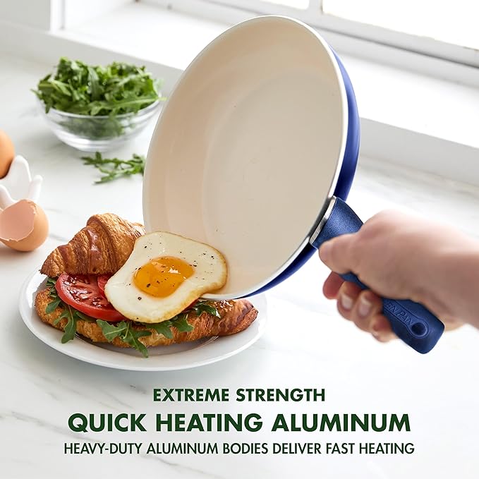 GreenPan Rio Healthy Ceramic Nonstick 8" Frying Pan Skillet and Silicone Spatula Set, Soft Grip Handle, Breaktfast Meal Set, PFAS-Free, Dishwasher Safe, Oven Safe, Oxford Blue - Image 5