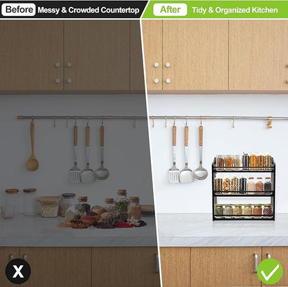 3 Tier Bamboo Spice Rack,Seasoning Jars Rack Shelf Spice Organizer for Kitchen Counter or Wall Mounting (Black) - Image 3