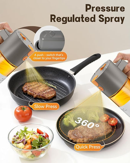 OURCABECUE Upgrade 2 in 1 Oil Sprayer for Cooking, 17oz Light-Blocking Glass Olive Oil Dispenser Bottle for Kitchen,Food-Grade Oil Mister with 8 Stickers for Salad, Frying (Grey) - Image 3