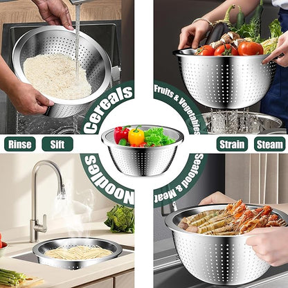 Mixing Bowls with Airtight Lids Set, 4 Stainless Steel Bowls Nesting Bowls & Colander, Kitchen Organizers and Storage Non-Slip Bottom, Size 1.5/2.0/2.5/4.5QT, Great for Mixing & Serving, Black - Image 3