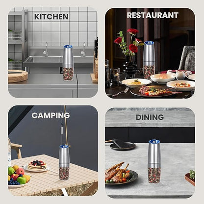 Battery Operated Salt And Pepper Grinder with LED Light, Automatic Electric Gravity Salt And Pepper Shakers, Each 6 AAA Batteries Needed, Adjustable Roughness, 1 Pack (Silver) - Image 7