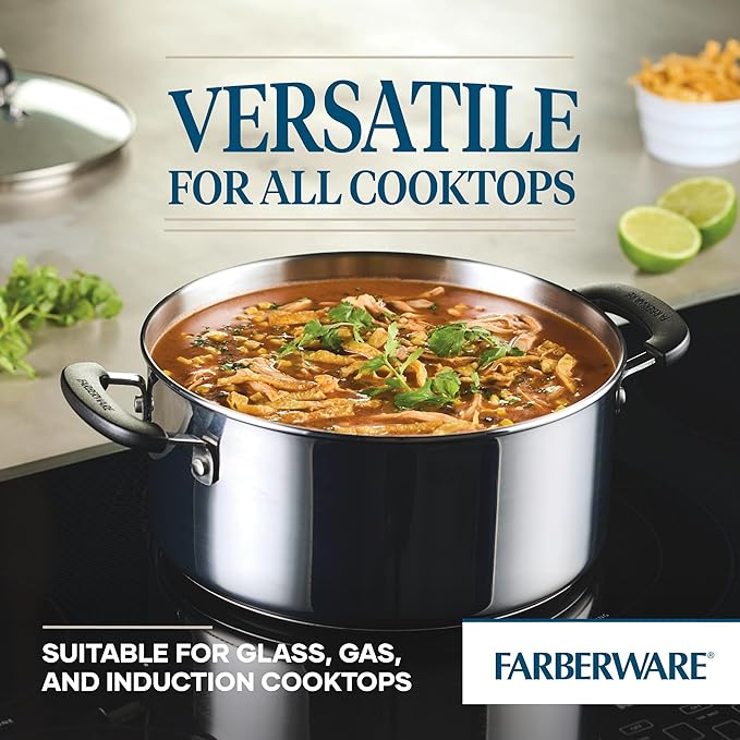 Farberware Brilliance Stainless Steel Dutch Oven/Casserole Pan with Glass Lid, 5 Quart, Dishwasher Safe and Induction Ready, Compatible with All Cooktops, Stainless Steel - Image 4