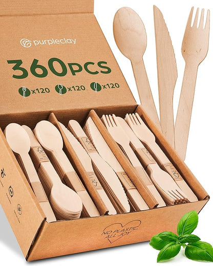 Wooden Disposable Knives - 1800 Pieces Wood Compostable Knives - Eco-Friendly Biodegradable Utensils for Party - Free From Plastic Cutlery Set - Disposable Cutlery for Eating - Compostable Utensils by Purpleclay