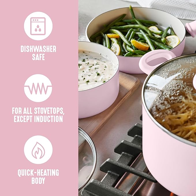 GreenLife 2.5QT Nonstick Saucepan with Glass Lid, Soft Grip, PFAS-Free Ceramic, Multipurpose Chef Pan, Milk & Sauce Cooking Pot, Dishwasher & Oven Safe to 350˚F, Stay-Cool Handle, Pink - Image 3