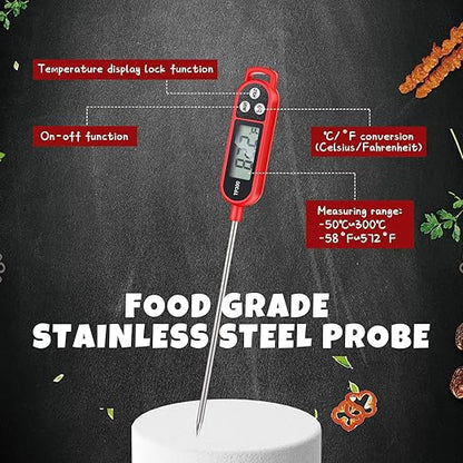 Copkim 12 Pcs Meat Food Thermometer Food with Probe Water Liquid Instant Read Digital Thermometer Kitchen Cooking Supplies for Cooking BBQ Milk Yogurt (Red) - Image 3