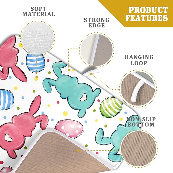 Easter Dish Drying Mat for Kitchen Counter Colorful Bunny Holiday Microfiber Absorbent Dish Draining Reusable Washable Foldable 16"x18" - Image 4