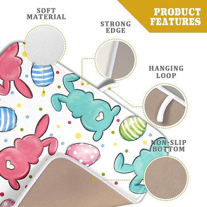 Easter Dish Drying Mat for Kitchen Counter Colorful Bunny Holiday Microfiber Absorbent Dish Draining Reusable Washable Foldable 16"x18" - Image 4
