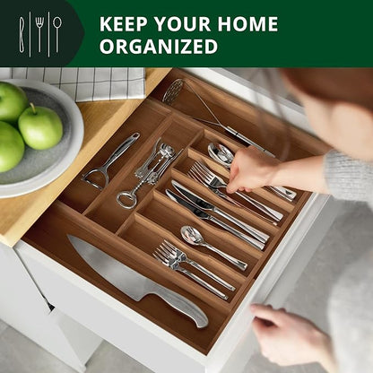 ROYAL CRAFT WOOD Luxury Bamboo Kitchen Drawer Organizer - Silverware Organizer - Utensil Holder and Cutlery Tray with Grooved Drawer Dividers for Flatware and Kitchen Utensils (9 Slot, Brown Bamboo) - Image 3