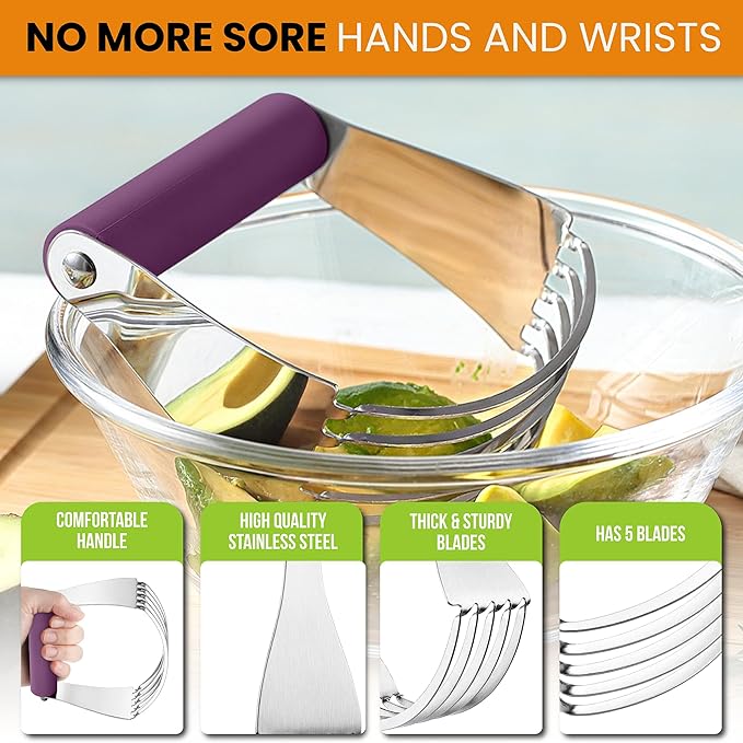 Spring Chef Large Purple Dough Blender For Baking, Heavy Duty Dough Cutter Tool, Stainless Steel Puff Pastry Cutter Tool with Sharp Blades, Dishwasher Safe Pastry Blender for Easy Mixing - Image 4
