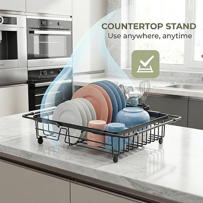 Expandable in Sink Dish Drying Rack - Adjustable Capacity Over The Sink Dish Drainer Drying Rack with Utensil Holder for Kitchen Counter, Drying Rack for Small Space,14.37“-21.06”L x 11.81“W x 3.74”D - Image 6