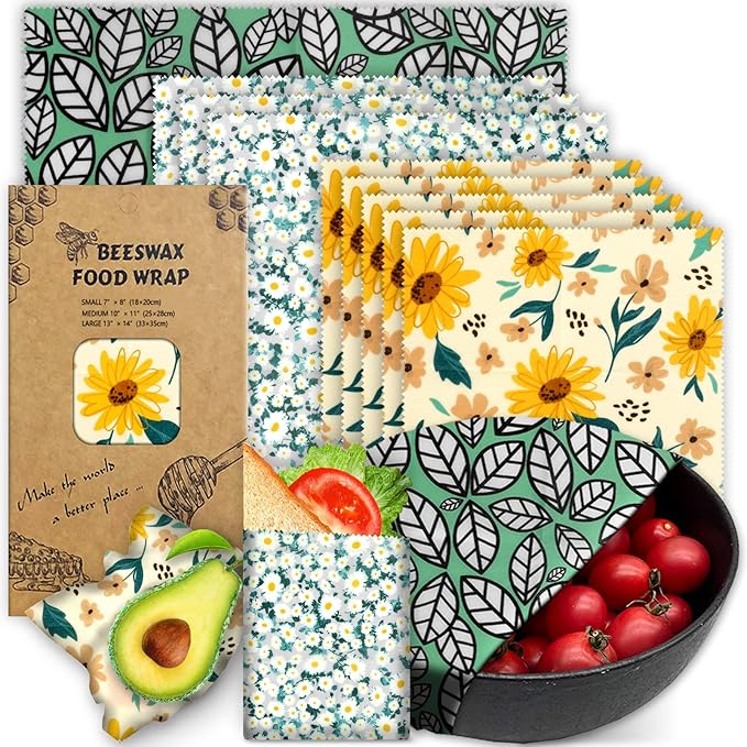 Beeswax Wrap, 9 Pack Eco-Friendly Beeswax Wraps for Food Storage, Organic, Sustainable, Beeswax Food Wraps, Zero Waste Reusable Food Wrap Beeswax Paper 1L, 3M, 5S Plants Pattern Sandwich Wrappers by PICcircuit