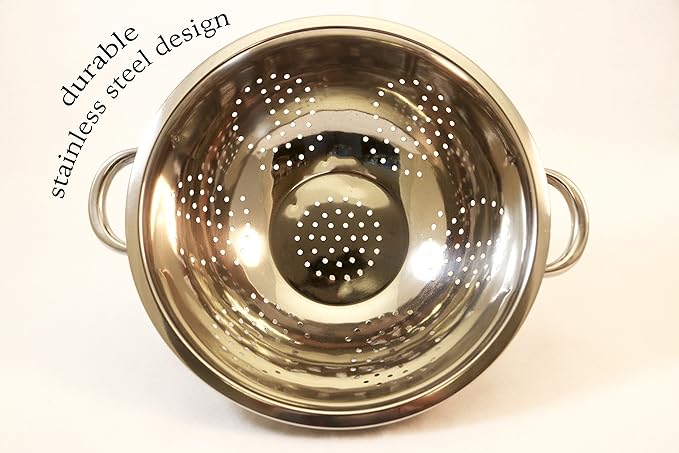 EXCELSTEEL Heavy Duty Stainless Steel Colander 5 Qt | Easy Grip Handles | Self-Draining Base | Mirror Polished | Dishwasher Safe | Pack of 1 - Image 2