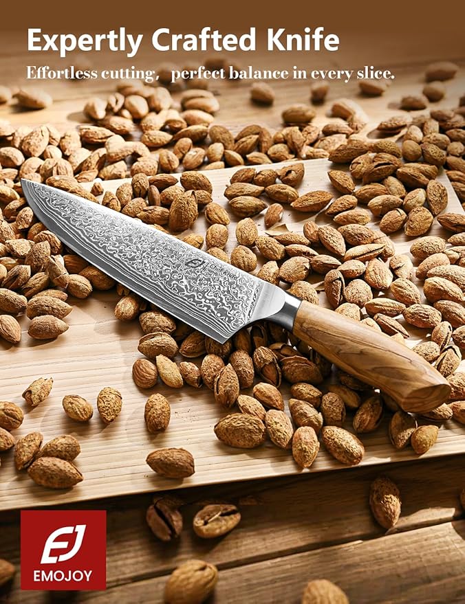 Damascus Chef Knife in Japanese Steel, 67-Layers Damascus Kitchen Knife with Wooden Gift Box and Original Olive Wood Handle, Cooking Knives for Home Kitchen Gift Idea - Image 6