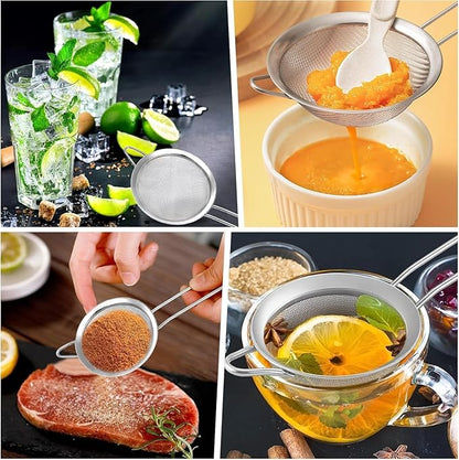 ELEEN Premium Stainless Steel Fine Mesh Strainers for Kitchen 3-Piece Set with Non-Slip Handle, Small, Medium & Large Sieves, Colanders and Sifter for Sifting, Straining, Pastas Tea, Rice Vegetables - Image 5