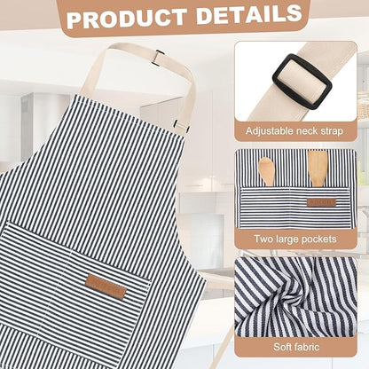 2 Pack Stripes Kids Apron, Kids Cooking Aprons with 2 Pockets, Cute Aprons for Cooking for Boys and Girls