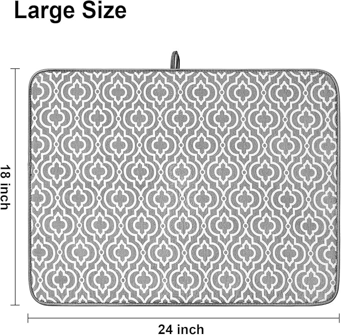 SUBEKYU 24" x 18" Dish Drying Mat, Dish Mat Drying Kitchen Mat Large, Absorbent Microfiber Dish Drainer/Rack Pads, XL, Grey, 2 PACK - Image 2