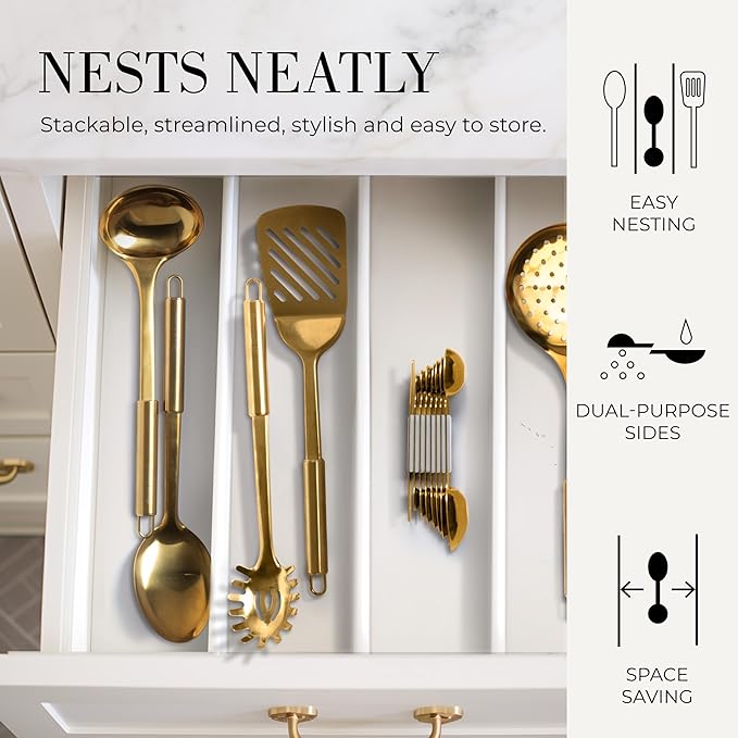 White and Gold Measuring Spoons with Leveler - Featuring 8PC Upgraded Style, Dual-Sided, Stackable, Stainless Magnetic Measuring Spoons Set - Fits in Spice Jars, White and Gold Kitchen Accessories - Image 9