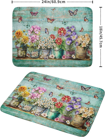 Spring Floral Rustic Dish Drying Mat for Kitchen Counter Absorbent Microfiber Large Drying Pad 18 x 24 Inch Flowers Jars - Image 2