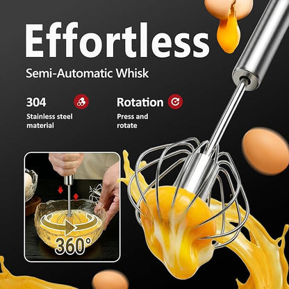 Li&Zhao Semi Automatic Whisk-2-Pack Stainless Steel Hand Push Rotary Egg Whisk and Manual Egg Beater for Blending Frothing Stirring Durable Metal Whisk for Kitchen Coffee Baking