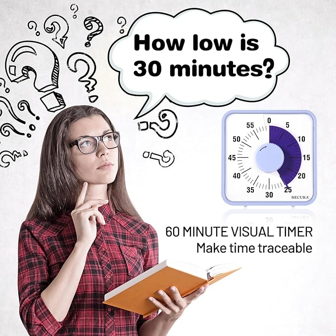 Secura 7.5 Inch Visual Timer, 60 Minute Oversize Visual Countdown Timer for Kids and Adults, Durable Mechanical Time Management Tool (Violet) - Image 2
