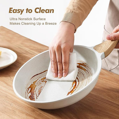 SENSARTE Nonstick Frying Pan Skillets, Ceramic Coating Omelette Pans, Healthy Cookware Chef's Pan, White, Free of PTFE & PFAS (8+10 Inch) - Image 4