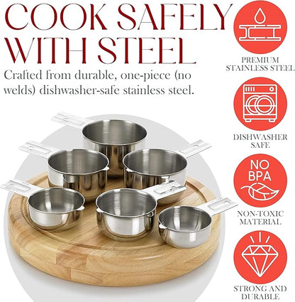 Bellemain One-Piece Stainless Steel Measuring Cups Set of 6 – Nesting Metal Measuring Cups for Kitchen – Dry & Liquid Measurements (ML & OZ), Rust-Resistant, Dishwasher Safe, Ergonomic Design - Image 4