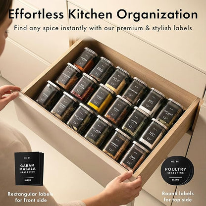 EDELHAUS Glass Spice Jars with Labels and Steel Lids (12 x 6.4oz) Spice Containers with 160 Label, Steel Funnel, Shaker Inserts, Empty Square Seasoning Organizer for Spice Rack, Cabinet, Drawer - Image 4