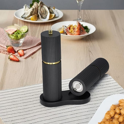 Wooden Salt and Pepper Grinder Set with Gold Accents, Salt and Pepper Grinder with Adjustable Coarseness, Beech Wood Pepper Grinder Manual,Salt and Pepper Shakers Matching Wooden Rray for Gifting - Image 8