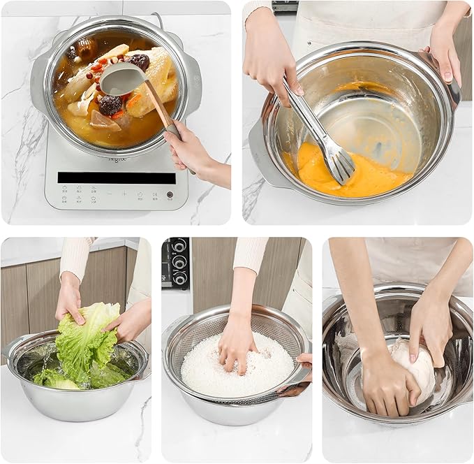 304 Stainless Steel Microporous Colander with Handle, Rice Washers Microporous Strainer Set For washing vegetables, fruits and rice, and draining cooked pasta. - Image 4